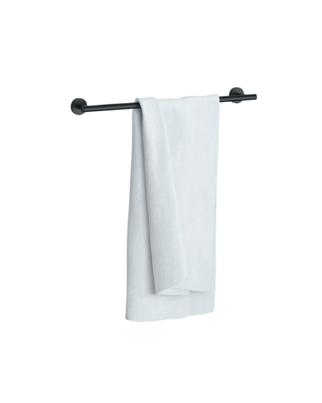 Contemporary matte black towel rack with clean, minimalist lines, providing a stylish and functional addition to any modern bathroom.