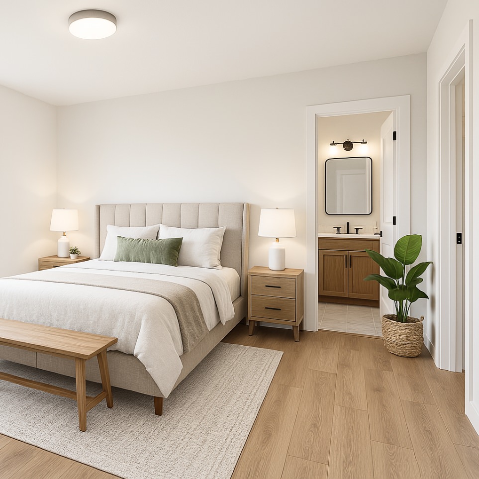 Private bedroom with en-suite bathroom example – Torrey Pine 3 bedroom ADU plans