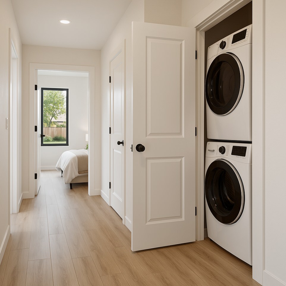 Dedicated laundry closet conveniently integrated into the layout of 1192 sq ft 4 bedroom ADU plans.