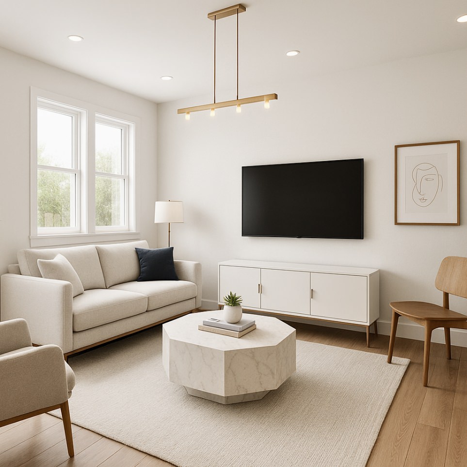Inviting open-concept living and kitchen area design from 1192 sq ft 4 bedroom ADU plans.