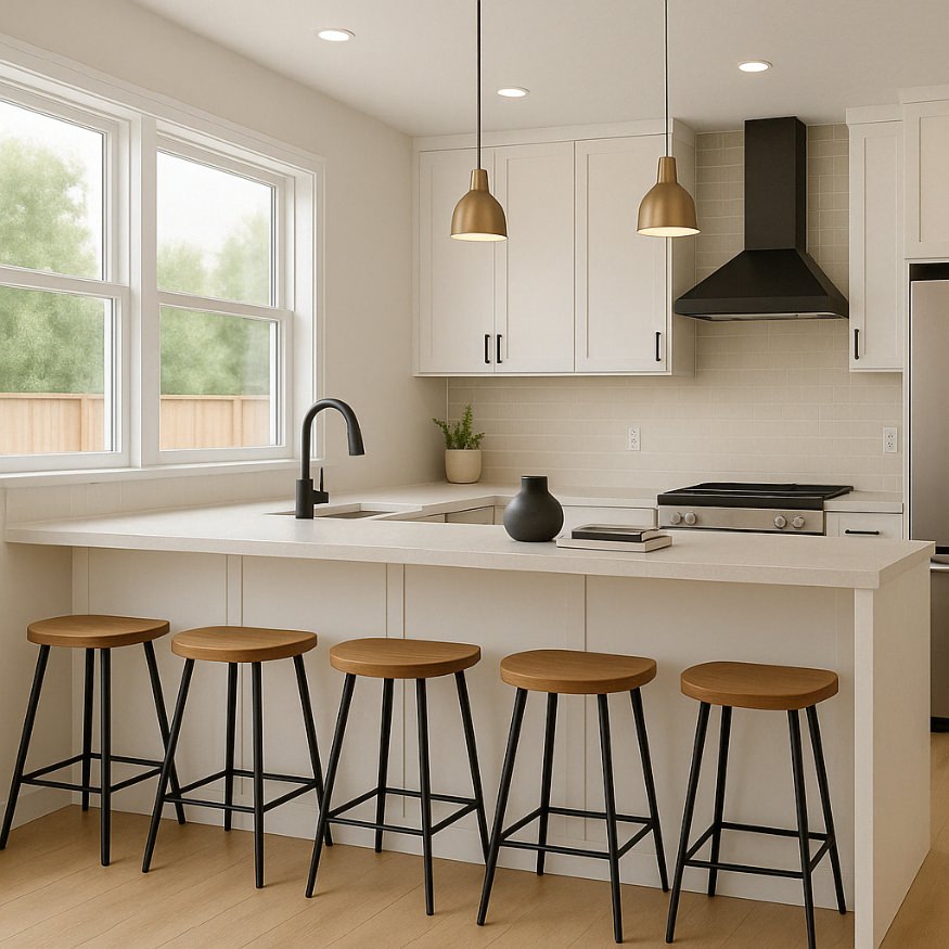 Modern kitchen with spacious island featured in the 1200 sq ft ADU plans, ideal for functional living in a 3-bedroom, 2-bath design.