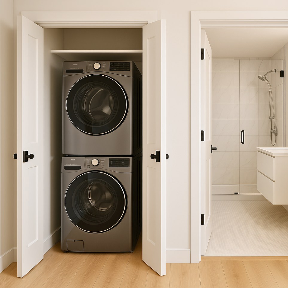 Convenient laundry closet design within the 1200 sq ft ADU plans, optimized for efficient use of space in a 3-bedroom, 2-bath layout.
