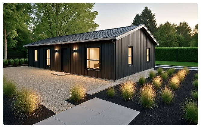 3D exterior rendering of Torrey Pine – stylish 3 bedroom ADU plans