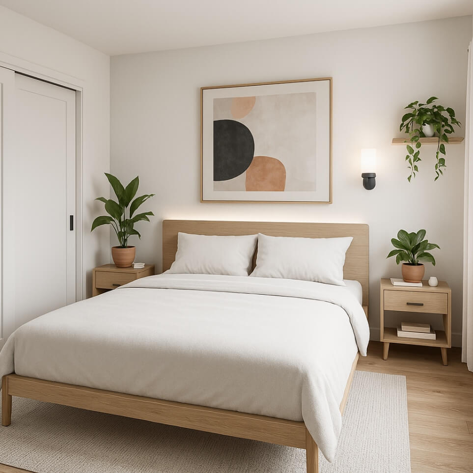 Smart two-bedroom layout of 650 sq ft ADU plans optimizing space for privacy and functionality.