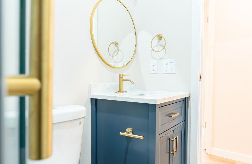 Beautifully furnished bathroom with luxury finishes recommended for Cypress 1200 sq ft 4 bedroom ADU plans.