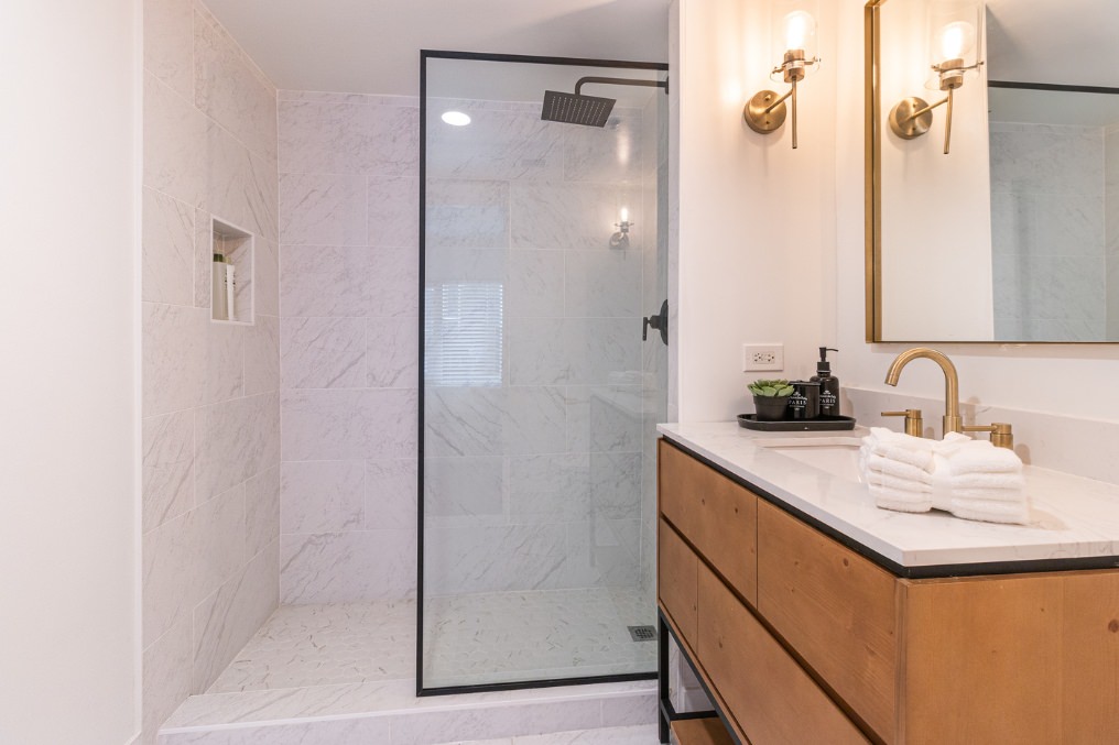 Spacious Walk-in Shower and Luxury Bathroom Finishes in San Diego ADU