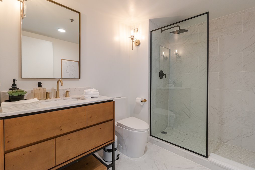 Contemporary Bathroom Design with Glass Shower in San Diego ADU
