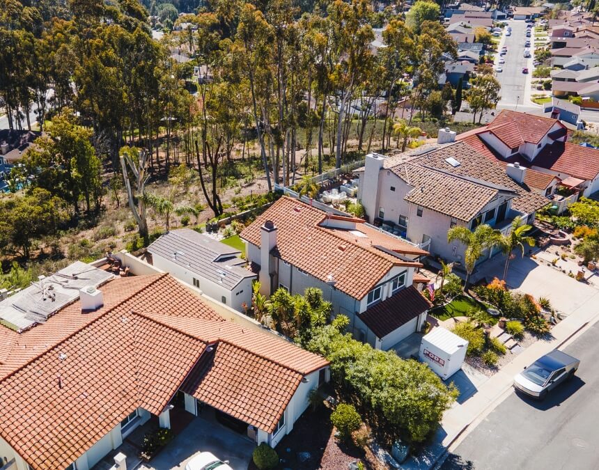 Where to Find Pre-Approved ADU Plans aerial view of San Diego neighborhood housing.