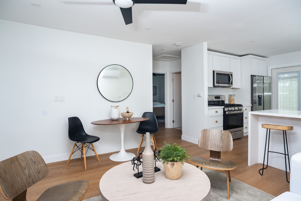Bright and spacious Scandinavian-inspired dining and kitchen area in Clairemont attached ADU