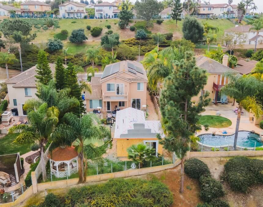 How Does an ADU Impact Property Value – aerial view of detached ADU increasing California property value