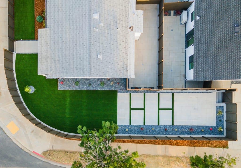 Aerial view of a property with multiple ADUs, showcasing strategic property layout for maximizing potential through ADU construction.