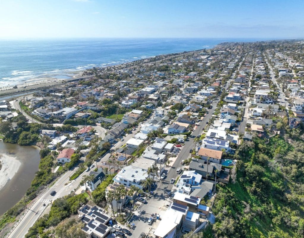 A drone view of an ADU under construction showcasing the balance of space and design in Encinitas.