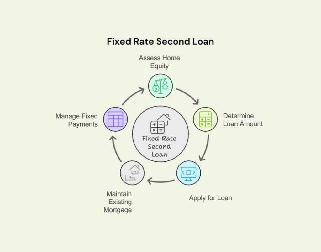 Process diagram explaining the steps to secure a fixed-rate second loan for ADU financing.