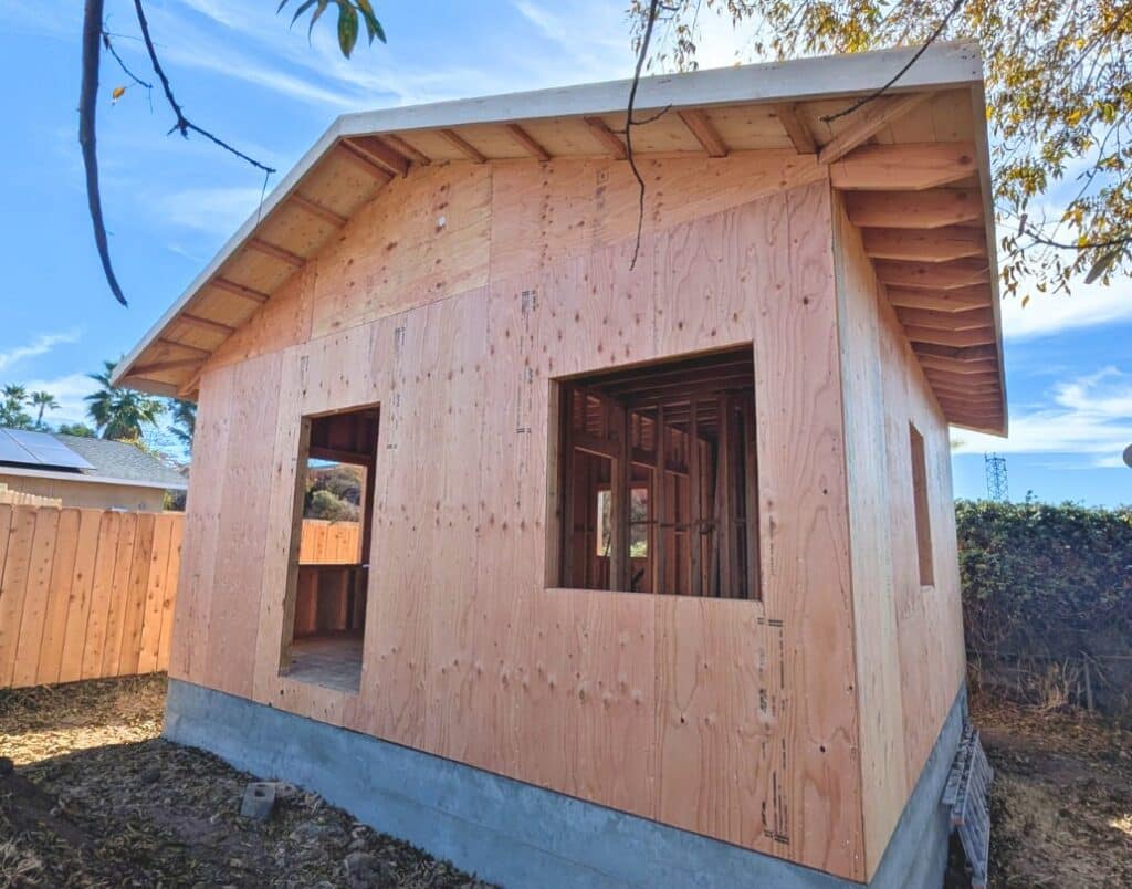 Framing stage of a compact Junior Accessory Dwelling Unit (JADU).