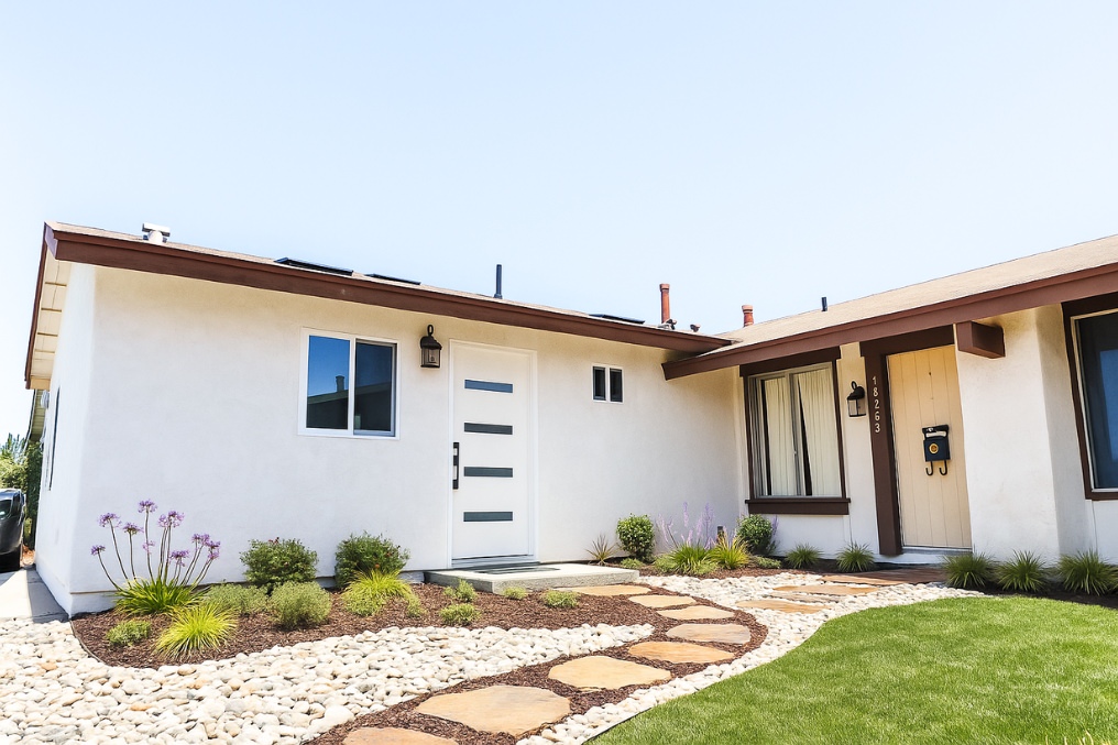 Bright and inviting exterior of a coastal-inspired garage conversion ADU in San Diego