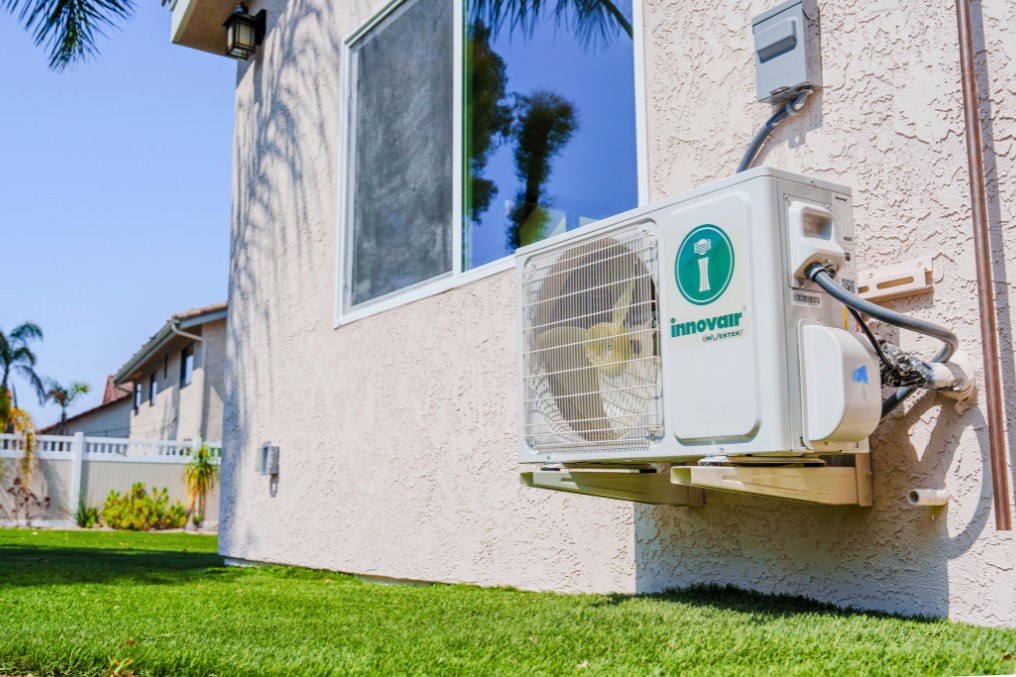Innovair HVAC unit installed on the exterior wall of a detached ADU for efficient climate control.