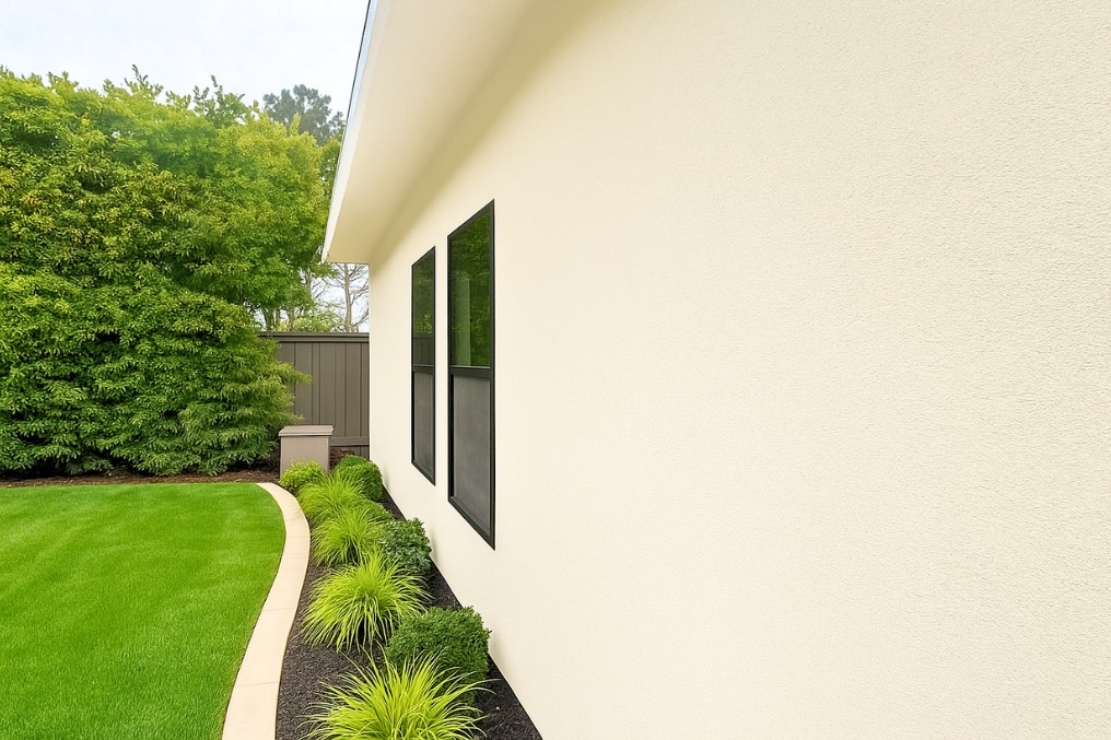 Beautifully landscaped garden area complementing the exterior of a modern attached ADU.