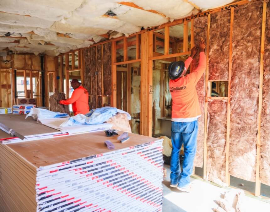 ADU Hard Costs: Materials & Labor Breakdown – interior build with insulation and drywall prep, representing major labor and materials spend.