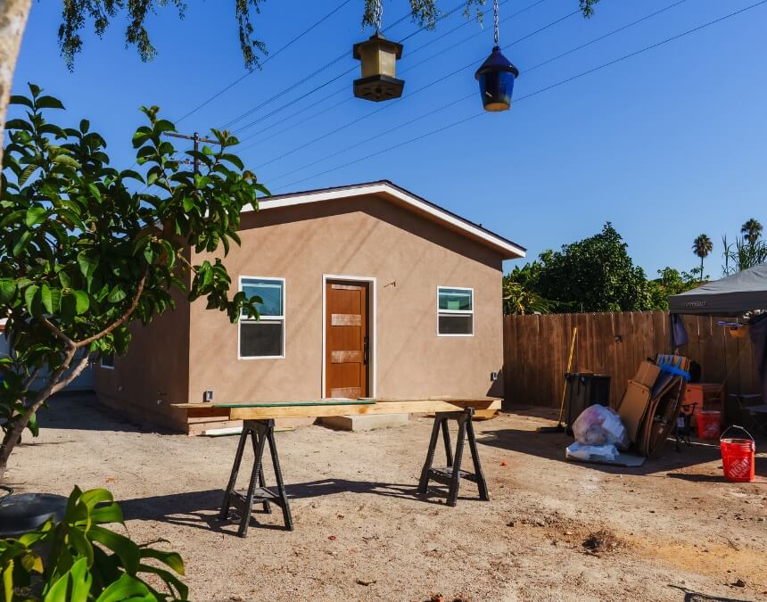 Can Investors Use a HELOC to Build an ADU – backyard ADU nearing completion, showing rental-ready unit potential on an investment property.