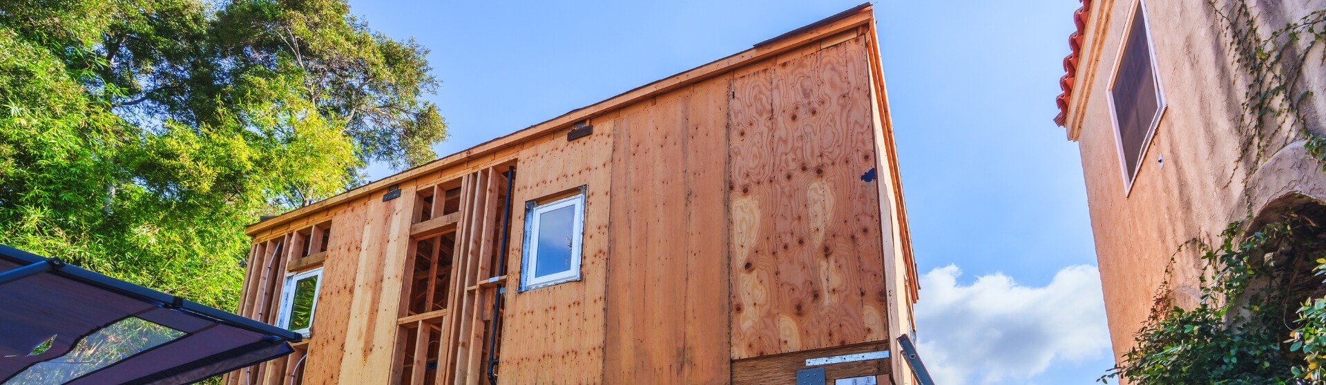Blueprint plans for a stacked accessory dwelling unit (ADU) showing early design considerations for a two-story layout.