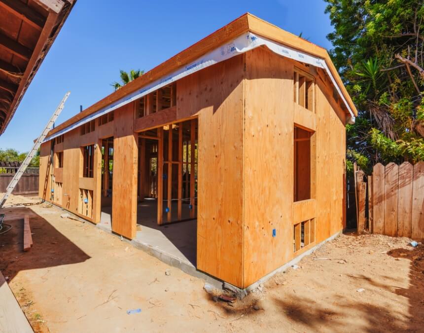 What Are the Biggest Challenges in Financing an ADU – newly framed ADU structure illustrating a typical build phase.