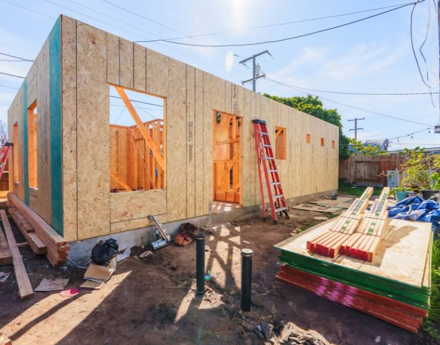 Navigating design complexities with an experienced ADU builder during framing stage of detached California ADU
