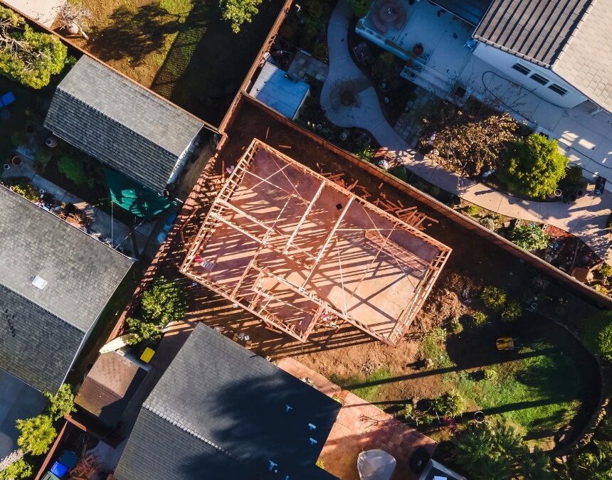 What Is an ADU Cost Calculator and How Does It Work aerial framing layout for detached ADU construction project
