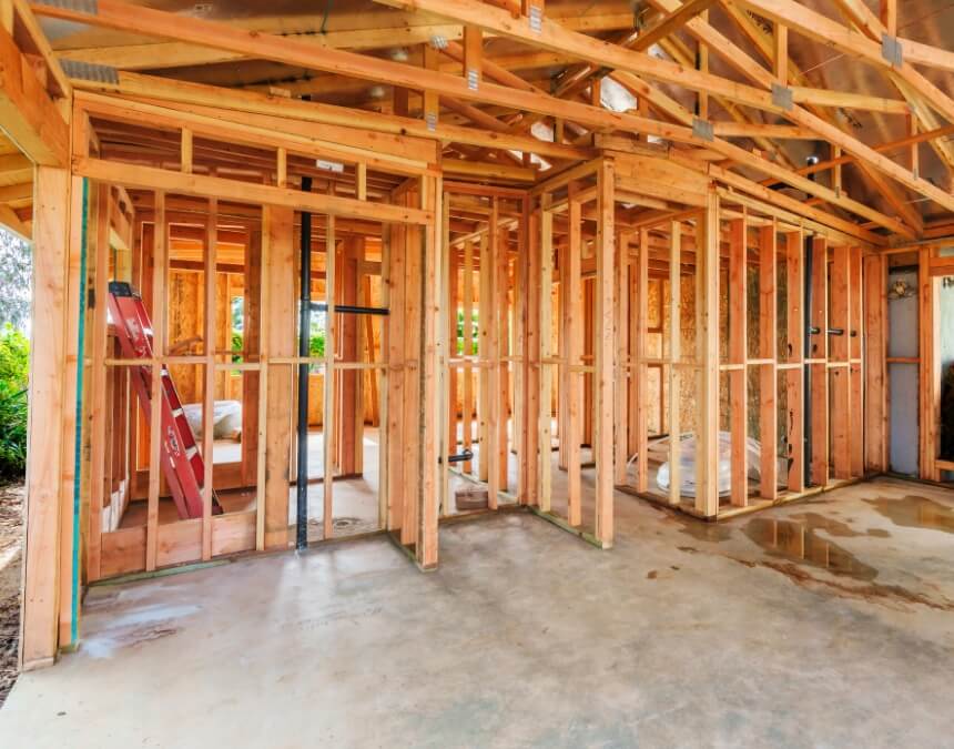 Wiring and circuit requirements for California ADUs showing interior framing and electrical rough-in planning during construction